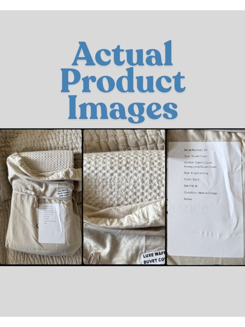 S24 | Quince Organic Luxe Honeycomb Duvet Cover King Cal King Sand NWT - Picture 3 of 11